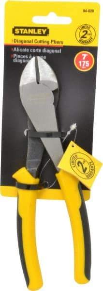 Stanley - 7" OAL, Cutting Pliers - 13/16" Jaw Length x 1-7/64" Jaw Width, Round Head, Thermo Plastic Elastomer (TPE) Handle - Benchmark Tooling