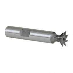 Keo - 1/2" Diam x 1/8" Width of Cut, 45° Included Angle, High Speed Steel Dovetail Cutter - 3/8" Shank Diam, 2" Shank Length, 2-1/8" Overall Length, Weldon Flat, Uncoated - Benchmark Tooling