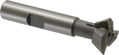 Keo - 3/4" Diam x 1/4" Width of Cut, 60° Included Angle, Carbide-Tipped Dovetail Cutter - 3/8" Shank Diam, 2-1/4" Overall Length, 0.02" Corner Radius, Weldon Flat, Uncoated - Benchmark Tooling