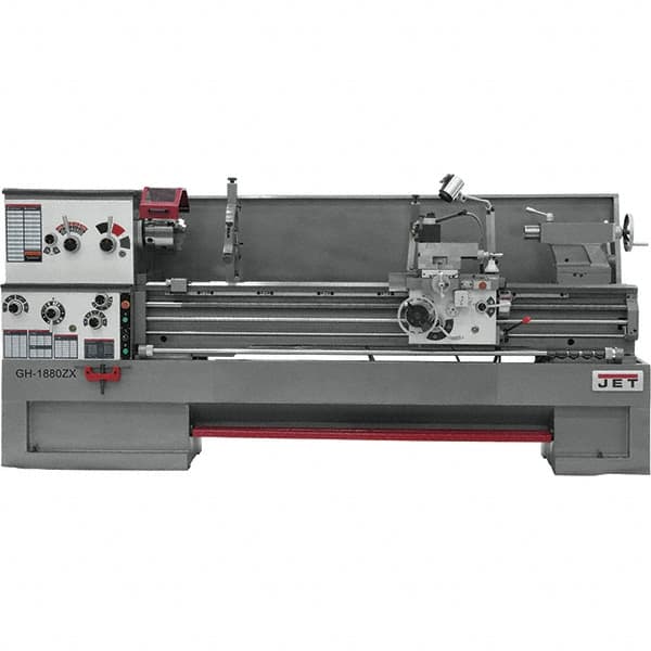 Jet - 18" Swing, 80" Between Centers, 230/460 Volt, Triple Phase Engine Lathe - 7MT Taper, 7-1/2 hp, 25 to 1,800 RPM, 3-1/8" Bore Diam, 40" Deep x 48-7/8" High x 136 -1/8" Long - Benchmark Tooling