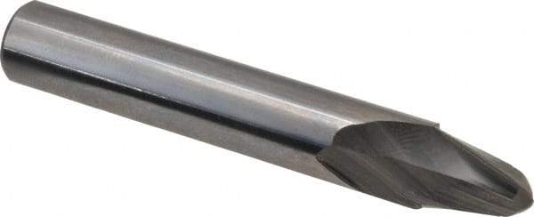 Accupro - 10° Taper Angle per Side, 1/4" Small End Diam, 0.468" LOC, Solid Carbide 2 Flute Tapered Ball End Mill - 2-1/2" OAL, 3/8" Shank Diam, Spiral Flute - Benchmark Tooling
