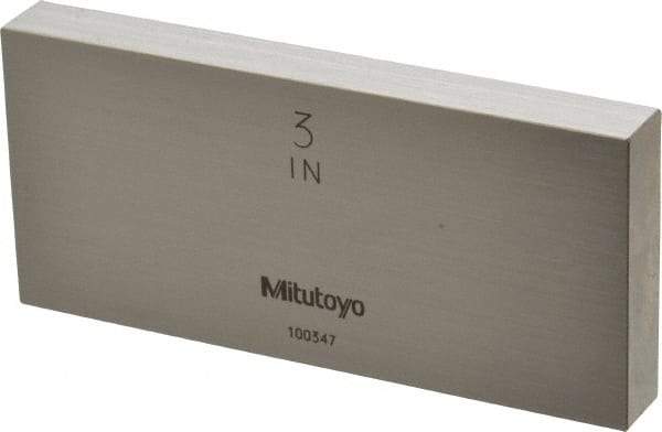 Mitutoyo - 3" Rectangular Steel Gage Block - Accuracy Grade 0, Includes Certificate of Inspection - Benchmark Tooling