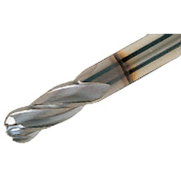 Iscar - 8mm Diam, 20mm LOC, 4 Flute Solid Carbide Ball End Mill - TiAlN Finish, Single End, 63mm OAL, 8mm Shank Diam, Spiral Flute - Benchmark Tooling
