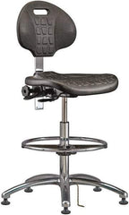 Bevco - 20-1/2 to 30-1/2" High Adjustable Height Swivel Stool - 27" Wide x 27" Deep, ESD Polyurethane Seat, Black - Benchmark Tooling