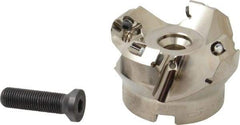 Seco - 1.97" Cut Diam, 3/4" Arbor Hole, 0.236" Max Depth of Cut, 45° Indexable Chamfer & Angle Face Mill - 4 Inserts, SE.X 1204 Insert, Right Hand Cut, 4 Flutes, Through Coolant, Series R220.53 - Benchmark Tooling