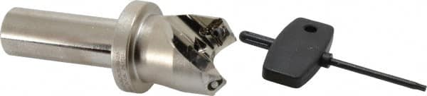Seco - 45° Lead Angle, 1.18" Max Cut Diam, 0.18" Max Depth of Cut, Indexable Chamfer and Angle End Mill - 2 Inserts, SE.. 09T3 Insert Style, 3.54" Overall Length, Through Coolant - Benchmark Tooling