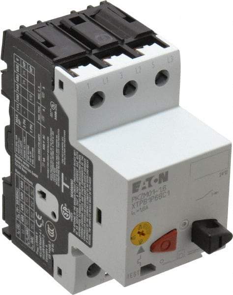 Eaton Cutler-Hammer - 1.6 Amp, IEC, Open Pushbutton Manual Motor Starter - 45mm Wide x 85mm Deep x 3.6667" High, 3/4 hp at 480/600 V, CE Approved, CSA Certified, DIN VDE, EN/IEC, UL 508 Type E Compliant & UL Listed - Benchmark Tooling