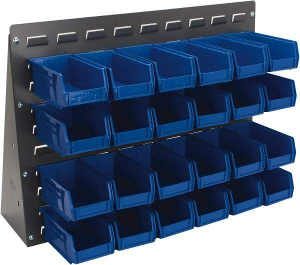 Quantum Storage - 24 Bin Bench Rack Unit with Bins - 27 Inch Overall Width x 8 Inch Overall Depth x 21 Inch Overall Height, Blue Polypropylene / Polyethylene Bins - Benchmark Tooling