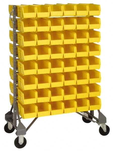 72 Bin Rail Unit with Bins 36 Inch Overall Width x 15 Inch Overall Depth x 53 Inch Overall Height, Yellow Polypropylene / Polyethylene Bins