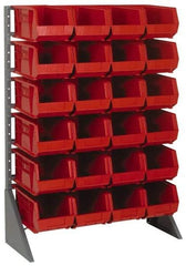 Quantum Storage - 24 Bin Rail Unit with Bins - 36 Inch Overall Width x 15 Inch Overall Depth x 53 Inch Overall Height, Red Polypropylene / Polyethylene Bins - Benchmark Tooling