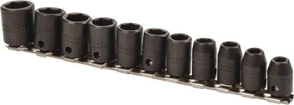 Proto - 11 Piece 3/8" Drive Impact Socket Set - 6 Points, 7mm to 17mm Range, Metric Measurement Standard - Benchmark Tooling