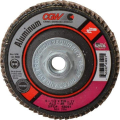 Camel Grinding Wheels - 36 Grit, 4-1/2" Disc Diam, 5/8-11 Center Hole, Type 27 Aluminum Oxide Flap Disc - 13,300 Max RPM, Polyester Backing, Arbor Attaching System, Coated - Benchmark Tooling