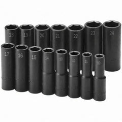 SK - 1/2" Drive Deep Impact Socket Set - 10 to 24mm, Metric Measurement Standard - Benchmark Tooling