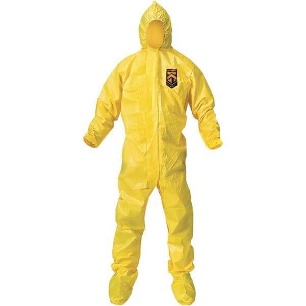 KleenGuard - Size L PE Film Chemical Resistant Coveralls - Yellow, Zipper Closure, Elastic Cuffs, with Boots, Bound Seams - Benchmark Tooling