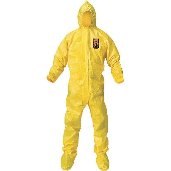 KleenGuard - Size XL PE Film Chemical Resistant Coveralls - Yellow, Zipper Closure, Elastic Cuffs, with Boots, Bound Seams - Benchmark Tooling