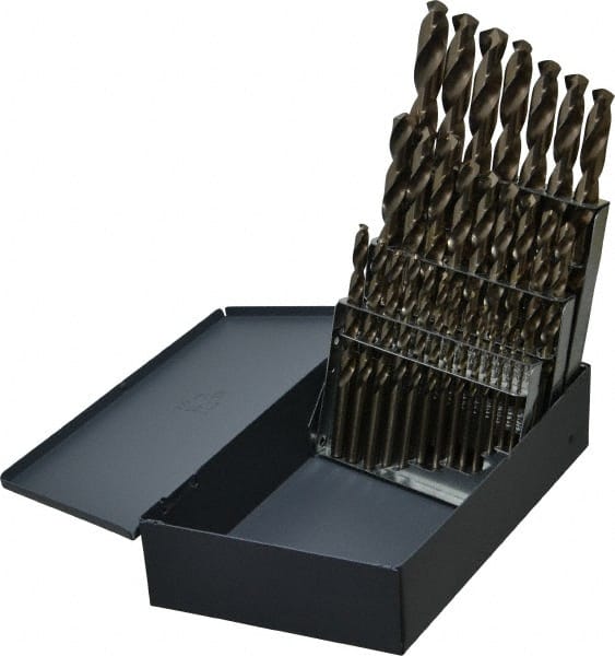 Cleveland - 1/16 to 1/2", 135° Point, Gold Finish, Cobalt Jobber Length Drill Bit Set - Benchmark Tooling