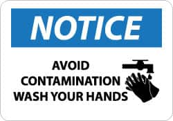 NMC - "Notice - Avoid Contamination - Wash Your Hands", 10" Long x 14" Wide, Aluminum Safety Sign - Rectangle, 0.04" Thick, Use for Restroom, Janitorial & Housekeeping - Benchmark Tooling