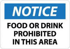 NMC - "Notice - Food or Drink Prohibited in This Area", 10" Long x 14" Wide, Aluminum Safety Sign - Rectangle, 0.04" Thick, Use for Accident Prevention - Benchmark Tooling