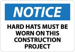 NMC - "Notice - Hard Hats Must Be Worn on This Construction Project", 10" Long x 14" Wide, Aluminum Safety Sign - Rectangle, 0.04" Thick, Use for Accident Prevention - Benchmark Tooling