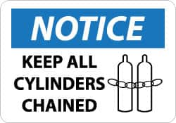 NMC - "Notice - Keep All Cylinders Chained", 10" Long x 14" Wide, Aluminum Safety Sign - Rectangle, 0.04" Thick, Use for Accident Prevention - Benchmark Tooling