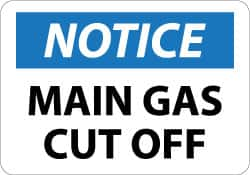 NMC - "Notice - Main Gas Cutoff", 10" Long x 14" Wide, Aluminum Safety Sign - Rectangle, 0.04" Thick, Use for Accident Prevention - Benchmark Tooling