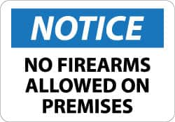 NMC - "Notice - No Firearms Allowed on Premises", 10" Long x 14" Wide, Aluminum Safety Sign - Rectangle, 0.04" Thick, Use for Security & Admittance - Benchmark Tooling