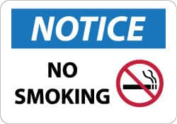 NMC - "Notice - No Smoking", 10" Long x 14" Wide, Aluminum Safety Sign - Rectangle, 0.04" Thick, Use for Accident Prevention - Benchmark Tooling