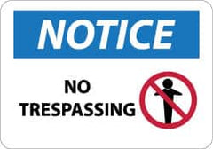 NMC - "Notice - No Trespassing", 10" Long x 14" Wide, Aluminum Safety Sign - Rectangle, 0.04" Thick, Use for Security & Admittance - Benchmark Tooling