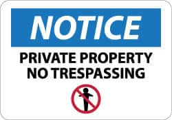 NMC - "Notice - Private Property - No Trespassing", 10" Long x 14" Wide, Aluminum Safety Sign - Rectangle, 0.04" Thick, Use for Security & Admittance - Benchmark Tooling