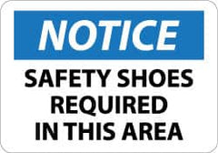 NMC - "Notice - Safety Shoes Required in This Area", 10" Long x 14" Wide, Aluminum Safety Sign - Rectangle, 0.04" Thick, Use for Accident Prevention - Benchmark Tooling