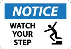 NMC - "Notice - Watch Your Step", 10" Long x 14" Wide, Aluminum Safety Sign - Rectangle, 0.04" Thick, Use for Accident Prevention - Benchmark Tooling