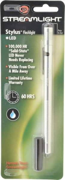 Streamlight - Blue LED Bulb, 2 Lumens, Mini Flashlight - Silver Aluminum Body, 3 AAAA Alkaline Batteries Included - Benchmark Tooling