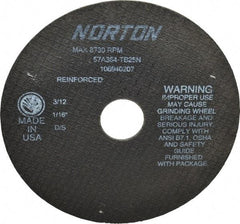 Norton - 7" 36 Grit Aluminum Oxide Cutoff Wheel - 1/16" Thick, 1-1/4" Arbor, 8,730 Max RPM, Use with Stationary Grinders - Benchmark Tooling