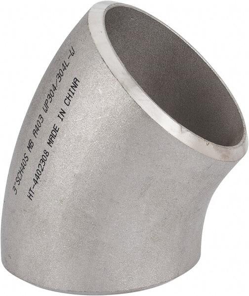 Merit Brass - 3" Grade 304L Stainless Steel Pipe 45° Long Radius Elbow - Butt Weld x Butt Weld End Connections - Benchmark Tooling