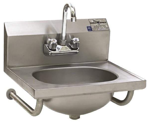 Eagle MHC - 13-1/2" Long x 9-3/4" Wide Inside, 1 Compartment, Stainless Steel Stainless Steel Hand Sink-Tubular Wall Mounted - 20 Gauge, 18-7/8" Long x 14-3/4" Wide x 14-1/4" High Outside, 6-3/4" Deep - Benchmark Tooling