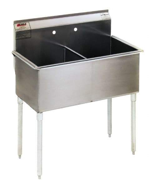 Eagle MHC - 48" Long x 21" Wide Inside, 2 Compartment, Stainless Steel Stainless Steel Scullery Sink - 16 Gauge, 51" Long x 24-1/2" Wide x 42" High Outside, 14" Deep - Benchmark Tooling