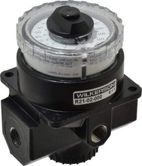 Wilkerson - 1/4 NPT Port, 117 CFM, Zinc Dial Air Regulator - 5 to 160 psi Range, 300 Max psi Supply Pressure, 1/4" Gauge Port Thread, 3.2" Wide x 4.19" High - Benchmark Tooling