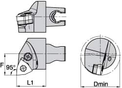 Kennametal - Left Hand Cut, Size KM3225, WN.. Insert Compatiblity, Internal Modular Turning & Profiling Cutting Unit Head - 22mm Ctr to Cutting Edge, 30mm Head Length, Through Coolant, Series Kenlever - Benchmark Tooling