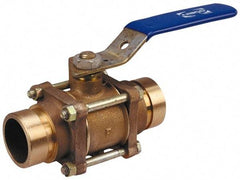 NIBCO - 2-1/2" Pipe, Full Port, Bronze Standard Ball Valve - 3 Piece, Inline - One Way Flow, Grooved x Grooved Ends, Lever Handle, 600 WOG, 200 WSP - Benchmark Tooling