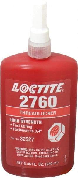 Loctite - 250 mL Bottle, Red, High Strength Liquid Threadlocker - Series 2760, 24 hr Full Cure Time, Hand Tool, Heat Removal - Benchmark Tooling