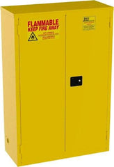 Jamco - 2 Door, 2 Shelf, Yellow Steel Standard Safety Cabinet for Flammable and Combustible Liquids - 65" High x 43" Wide x 18" Deep, Manual Closing Door, 3 Point Key Lock, 45 Gal Capacity - Benchmark Tooling