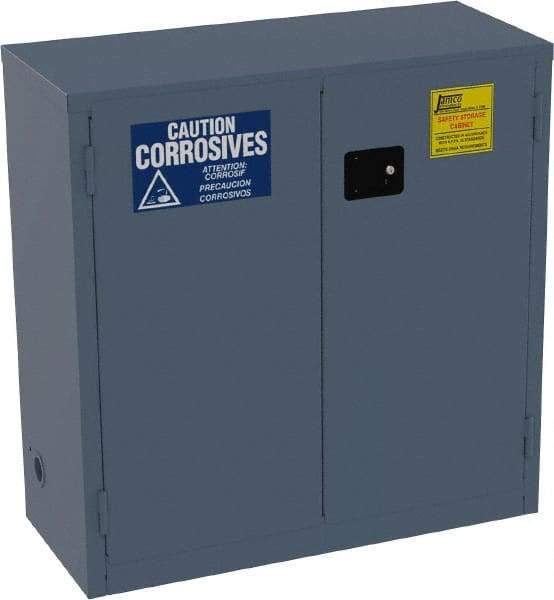 Jamco - 2 Door, 1 Shelf, Blue Steel Standard Safety Cabinet for Corrosive Chemicals - 44" High x 43" Wide x 18" Deep, Manual Closing Door, 3 Point Key Lock, 30 Gal Capacity - Benchmark Tooling