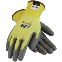 09-K1250/XXL Gloves w/Kevlar Brand - G-Tek KEV - Yellow 15G Kevlar/Lycra Seamless Knit - Gray PU Grip A2 - Benchmark Tooling