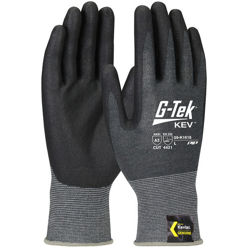 09-K1618/S Gloves w/Kevlar Brand - G-Tek KEV - Kevlar Engineered Yarn - Gray 18 Gauge - Nitrile Foam - ANSI A2 - Exact Industrial Supply