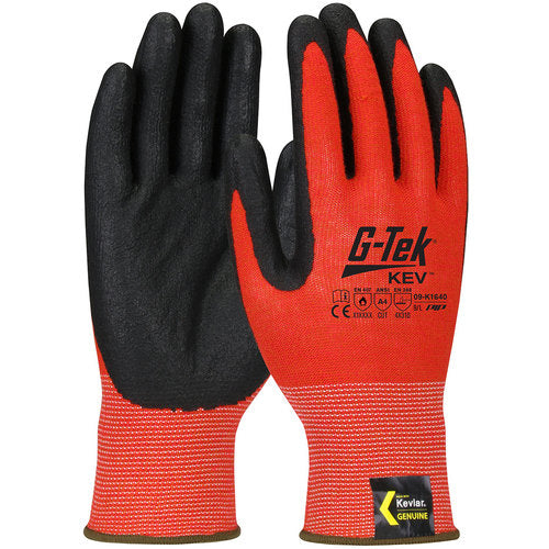 09-K1640/XL Gloves w/Kevlar Brand - G-Tek KEV - Kevlar Engineered Yarn - Red 13 Gauge - Nitrile Foam - ANSI A4 - Exact Industrial Supply