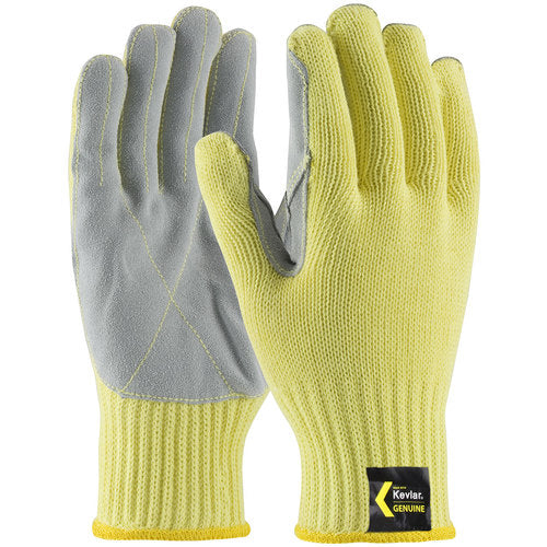 09-K300LP/M Gloves w/Kevlar Brand - Kut Gard - Yellow 7G Kevlar Shell - Cowhide Leather Palm - Med. Wgt - A4