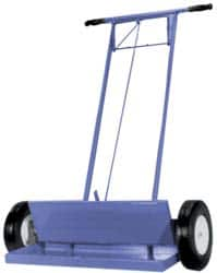 Made in USA - 36" Long Push Magnetic Sweeper with Wheels - 4-1/2" Wide x 1-1/2" High x 48" Long, 10" Wheel Diam, 2-1/2" Clearance - Benchmark Tooling