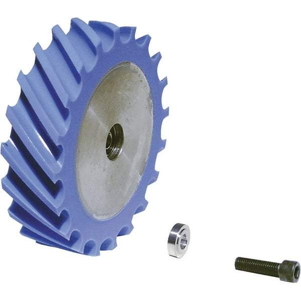 Dynabrade - 4" Diam x 1" Wide Contact Wheel Assembly - 1/4" Arbor Hole, Scoop, 80 Duro Urethane Face - Benchmark Tooling