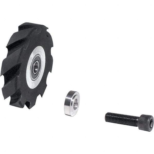 Dynabrade - 2" Diam x 1/2" Wide Contact Wheel Assembly - 1/4" Arbor Hole, Crowned, 90 Duro Urethane Face - Benchmark Tooling