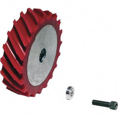 Dynabrade - 4" Diam x 1" Wide Contact Wheel Assembly - 1/4" Arbor Hole, Scoop, 60 Duro Urethane Face - Benchmark Tooling